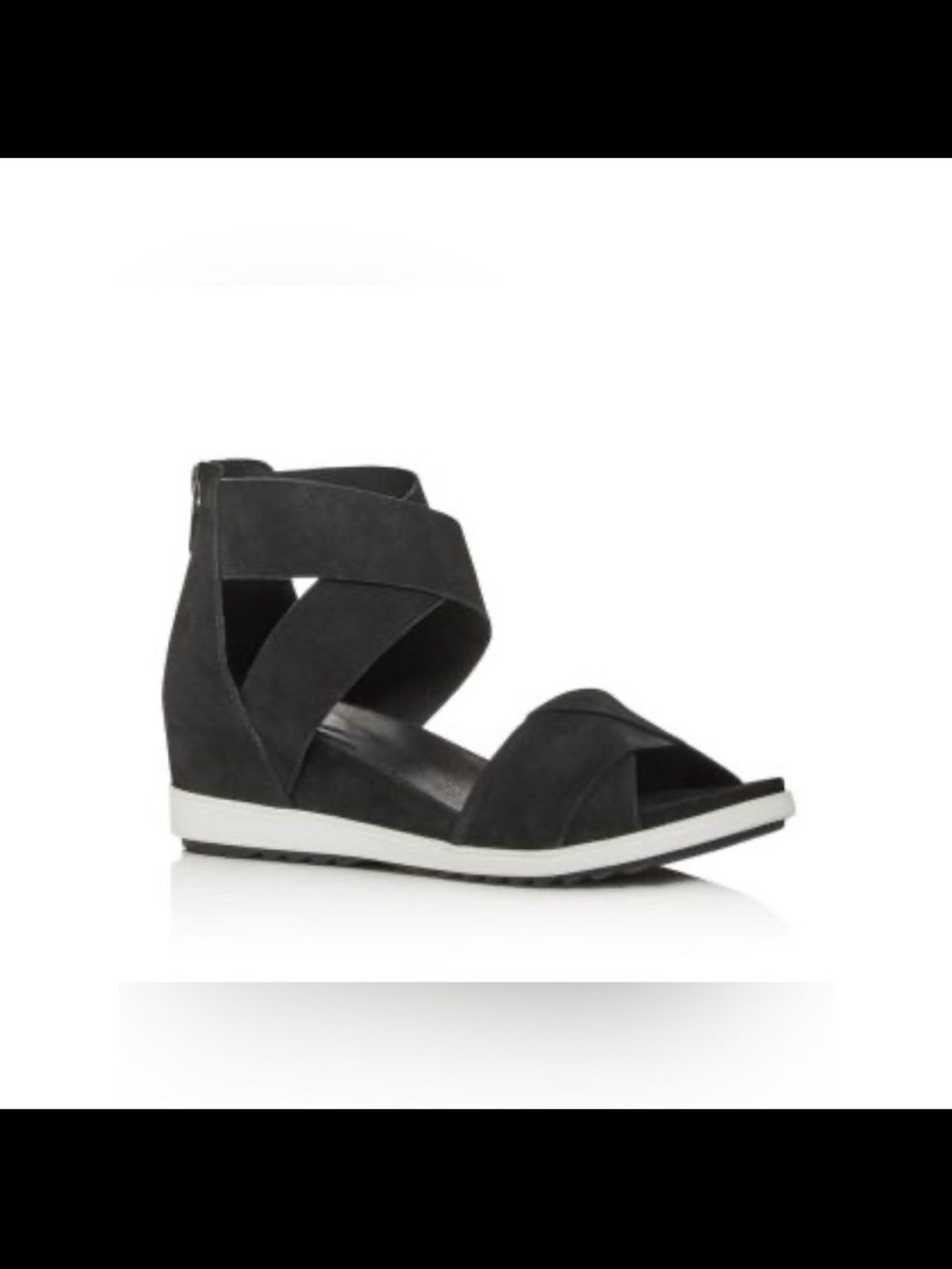 Eileen Fisher Black Crisscross Back-Zip Wedge Sandal